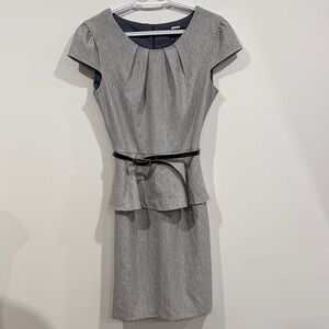 Connected Apparel Gray Midi Dress with Belt